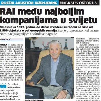 Riječki Akustički Inženjering iz Rijeke dobitnik je prestižne nagrade Best Enterprise Award